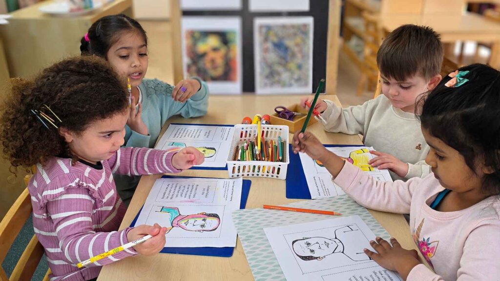primary students in classroom at Global Montessori School, Langley BC